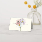 紫とクリームの縁どフローラ結婚の プレイスカード (裏面)