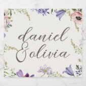 紫とクリームの縁どフローラ結婚の リキュールボトルラベル (シングルラベル)