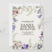紫とクリームの縁どフローラ結婚の 招待状 (正面)