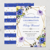 紫とクリームの花とフレームキンセアニェラ 招待状 (正面/裏面)