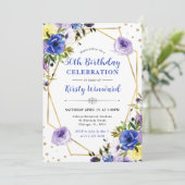 紫とクリームの花フレーム50誕生日 招待状 (スタンド正面)