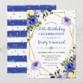 紫とクリームの花フレーム50誕生日 招待状 (正面/裏面)