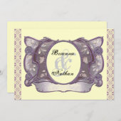 紫とクリームの装飾的なヴィンテージ結婚式招待状 招待状 (正面/裏面)