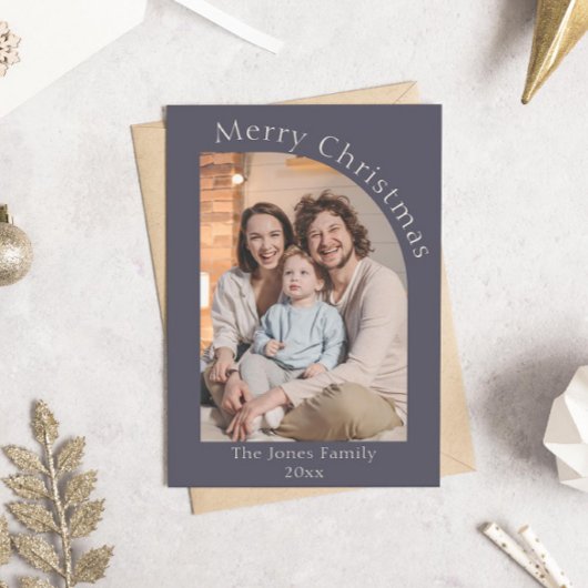 紫とクリームアーモダンチフォトクリスマス シーズンカード