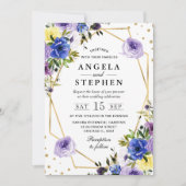 紫とクリーム夏の花金ゴールドフレーム結婚ズ 招待状 (正面)
