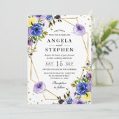 紫とクリーム夏の花金ゴールドフレーム結婚ズ 招待状 (スタンド正面)