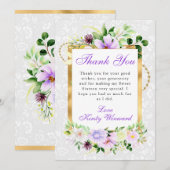 紫とクリーム夏の花金ゴールド甘い16 サンキューカード (正面/裏面)