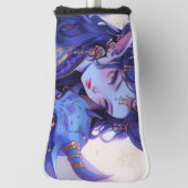 紫とクール金ゴールドの角のある小妖精や小人アニメ少女 ゴルフヘッドカバー (回転90)