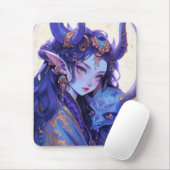 紫とクール金ゴールドの角のある小妖精や小人アニメ少女 マウスパッド (マウス)