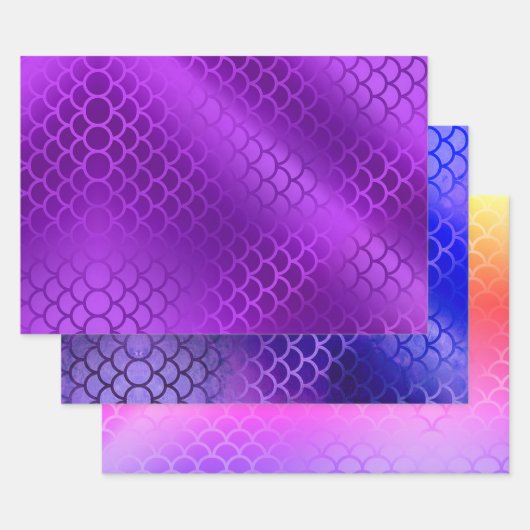 紫とグラデーションのカラーマーメイド ラッピングペーパーシート (セット)