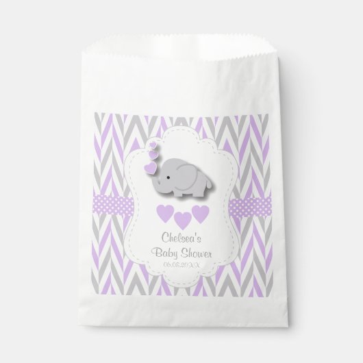 紫とグレーかわいいゾウの赤ちゃんシャワー フェイバーバッグ (正面)