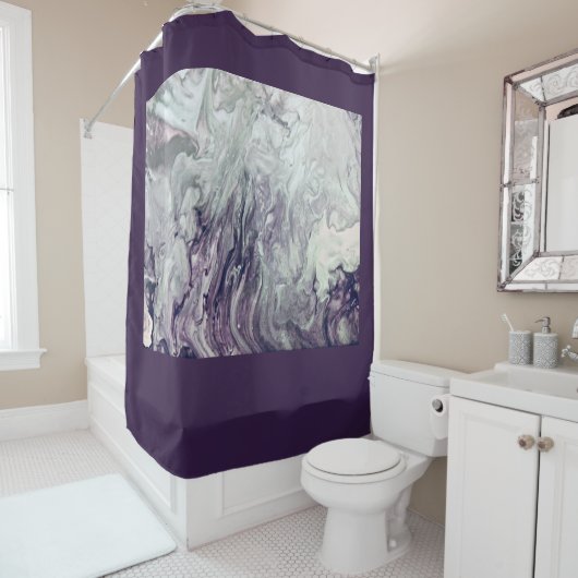 紫とグレーの流体の渦巻絵画き シャワーカーテン (インサイチュ)