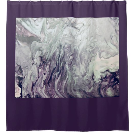 紫とグレーの流体の渦巻絵画き シャワーカーテン (正面)