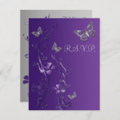 紫とグレーの花と蝶のRSVPカード2 出欠カード (正面/裏面)