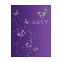 紫とグレーの花と蝶のRSVPカード2
