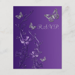 紫とグレーの花と蝶のRSVPカード2 出欠カード