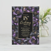 紫とグレーの花柄 18歳の誕生日パーティー 招待状 (スタンド正面)