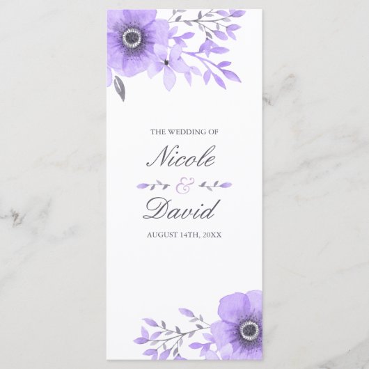 紫とグレーウォーターのカラーフローラ結婚式 プログラム (正面)