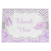 紫とグレーシェブロンバレリーナありがとう ラージペーパーバッグ (正面)