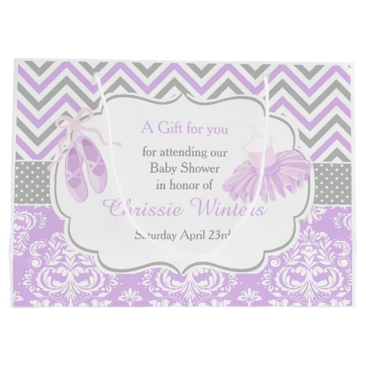 紫とグレーシェブロンバレリーナありがとう ラージペーパーバッグ (裏面)