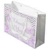 紫とグレーシェブロンバレリーナありがとう ラージペーパーバッグ (正面アングル)