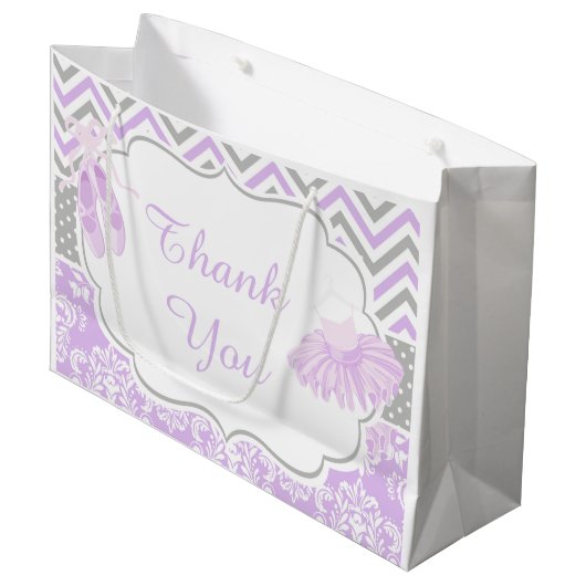 紫とグレーシェブロンバレリーナありがとう ラージペーパーバッグ (正面アングル)