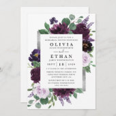 紫とグレーシルバーの水の色のリハーサルディナー 招待状 (正面/裏面)