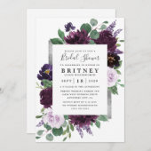 紫とグレーシルバーウォーターのカラーブライダルシャワー 招待状 (正面/裏面)