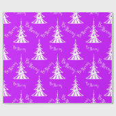 紫とコンテンポラリー白のクリスマス ラッピングペーパー (フラット)