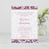 紫とコーラルダマスクスワール結婚式招待状 招待状 (スタンド正面)