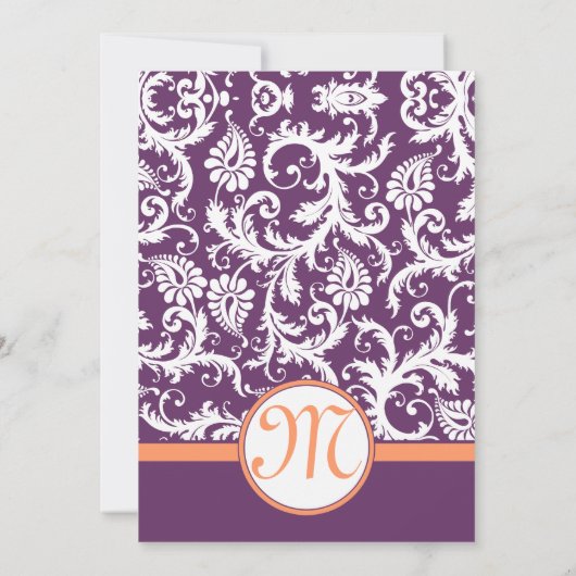 紫とコーラルダマスクスワール結婚式招待状 招待状 (裏面)