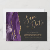 紫とゴールドの瑪瑙を使ったダークウェディングのSave the Date 招待状 (正面)