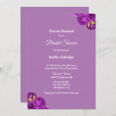 紫とゴールドの花柄 ブライダルシャワー招待状 招待状 (正面/裏面)