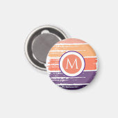 紫とサンゴのブラシストロークモノグラム マグネット (正面/裏面)