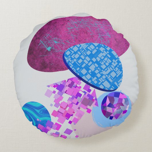 紫とシアンのモダンな図形 ラウンドクッション (裏面)