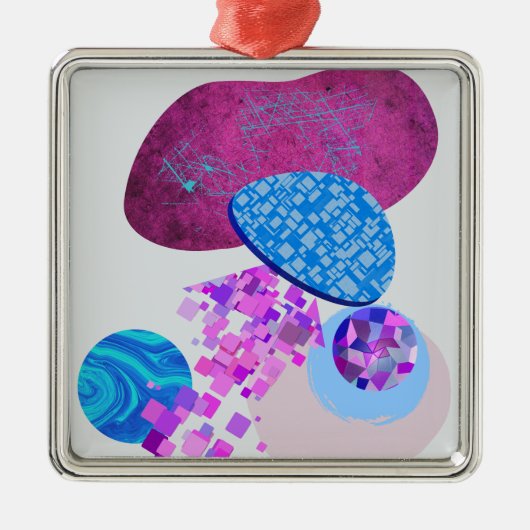 紫とシアンのモダン図形 メタルオーナメント (正面)