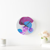 紫とシアンのモダン図形 ラウンド壁時計 (ホーム)