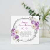 紫とシルバーのエレガントな花のスイート16 カード (スタンド正面)