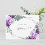 紫とシルバーの花のあなたは私のブライズメイドになってくれる？ 招待状 (スタンド正面)