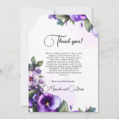 紫とシルバーの花柄をあしらったアイボリー サンキューカード (正面)