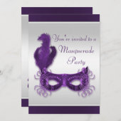 紫とシルバーの豪華な仮面舞踏会 招待状 (正面/裏面)