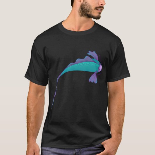 紫とスカイブルーのコイ模様の詳細デザイン Tシャツ (正面)