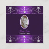 紫とスタイリッシュ薄紫の華美オーナメントにフォートを追加 スクエア名刺 (正面)