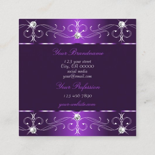 紫とスタイリッシュ薄紫の華美オーナメントにフォートを追加 スクエア名刺 (裏面)