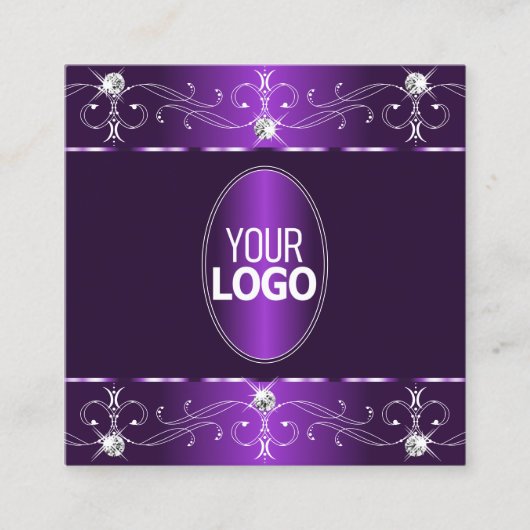 紫とスタイリッシュ薄紫の華美オーナメントにロゴを追加 スクエア名刺 (正面)