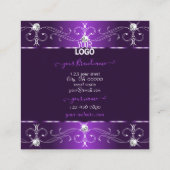 紫とスタイリッシュ薄紫の華美オーナメントにロゴを追加 スクエア名刺 (裏面)