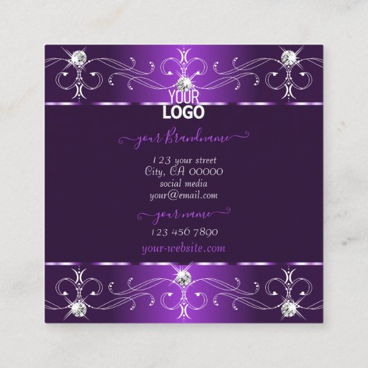 紫とスタイリッシュ薄紫の華美オーナメントにロゴを追加 スクエア名刺 (裏面)
