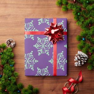 紫とセージのスノーフレーククリスマスラッピング紙 ラッピングペーパー