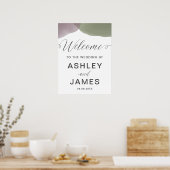 紫とセージ結婚グリーンの歓迎サイン ポスター (キッチン)