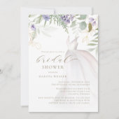 紫とセージ緑ワイルドフラワーブライダルシャワー 招待状 (正面)